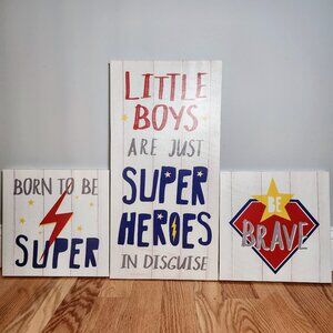 Little Boys Superhero Canvas Art- 3 pieces